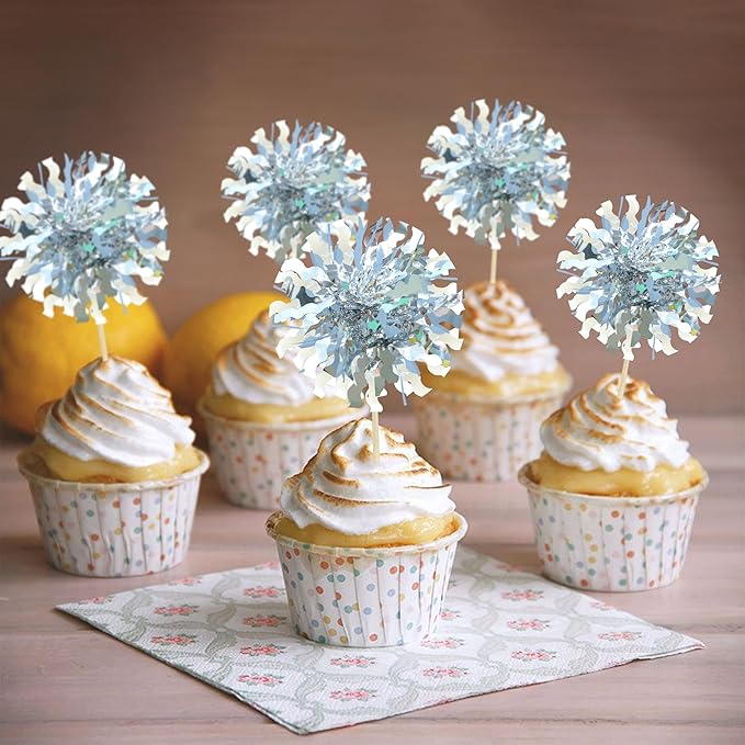 Ephlyn 30Pcs Foil Firework Cupcake Toppers Happy Birthday Cake Toppers Tinsel - Image 5