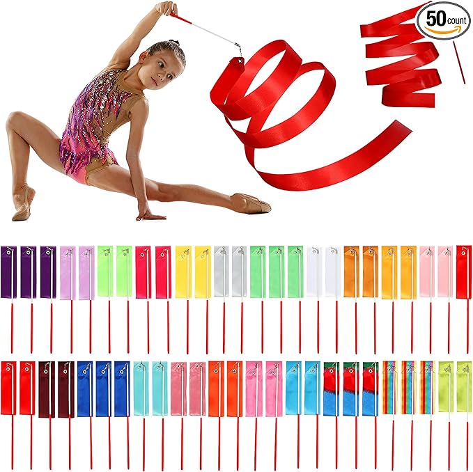 Yilloog 50 Pcs Ribbon Dancing Wands Party Favors, 78.7 Inch Artistic Gymnastics by Yilloog