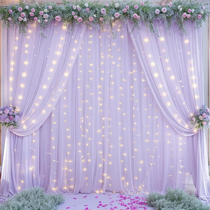 10ft x 10ft Lavender Chiffon Backdrop Curtain by WishCare