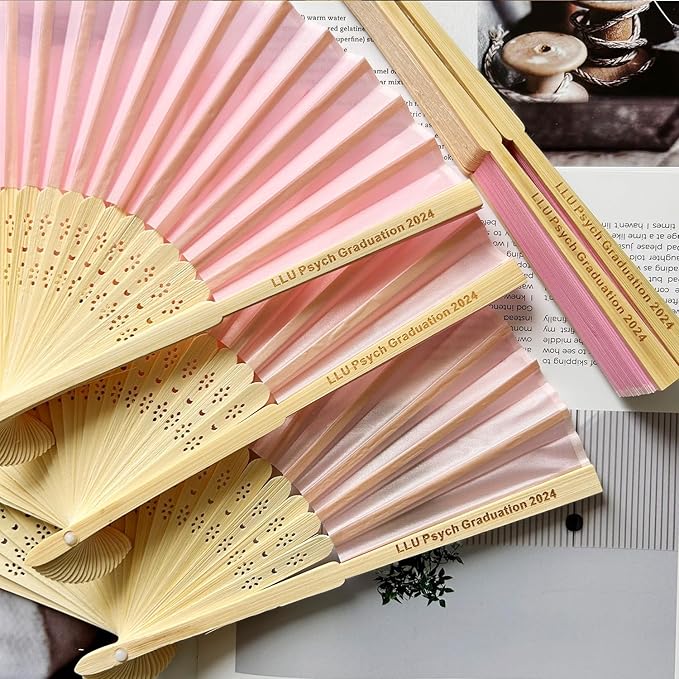 70 Pcs Personalized Pink Wedding Folding Fans - Image 6