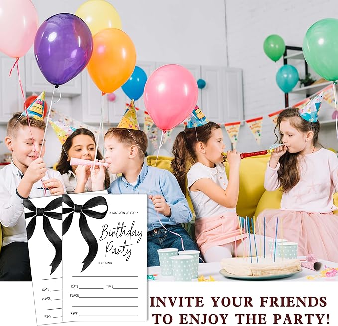 SIXEIGHT Black Bow Birthday Invitations, 20 Party Invitations - Image 6