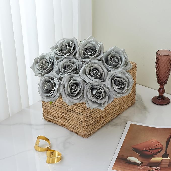 Artificial Rose 10pcs Open Flower Bouquet Faux Rose Stems - Image 3