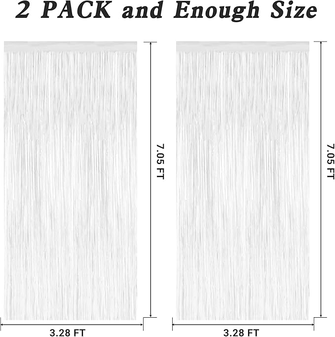 2 Pack Tinsel Backdrop, 3.28 x 7.05 Feet White Party Decorations, Metallic Foil - Image 2