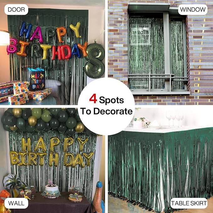PartyWoo Green Streamers Backdrop 2pcs Green Tinsel Foil Fringe Streamer - Image 5