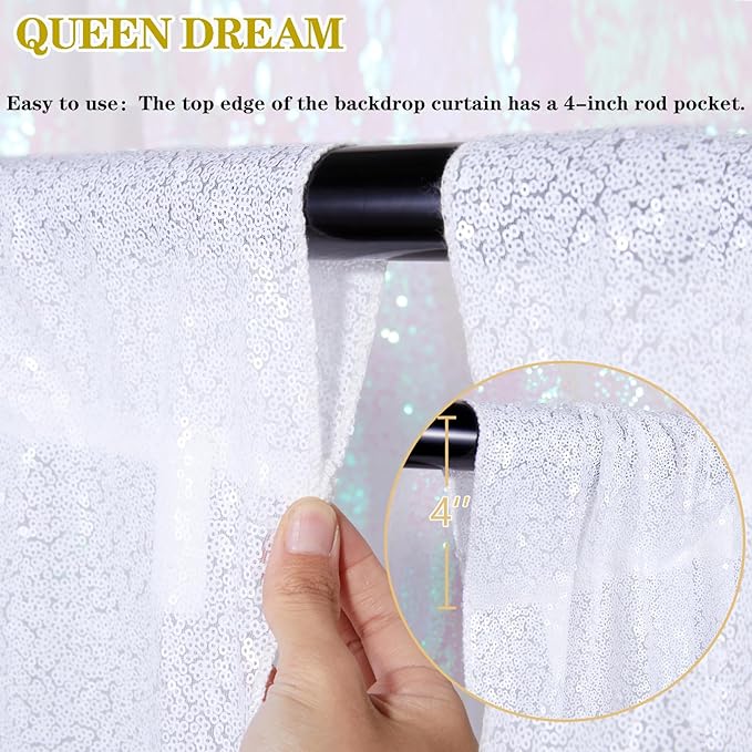 3x8FT White Backdrop Curtains 2 Panels Sequin Fabric Drapes Wedding White - Image 4