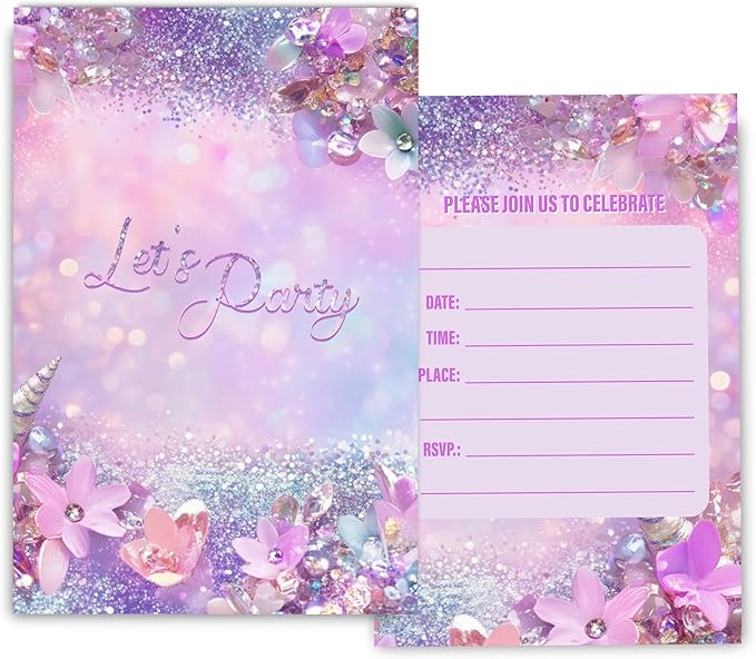 Pink Birthday Invitations for Girls, Modern Sparkle Birthday Party Invitaions by Fablus