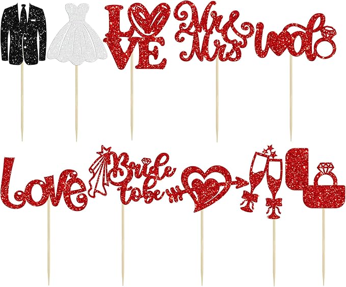 Ephlyn 30Pcs Bride to be Cupcake Toppers Glitter Wedding Cake Topper - Image 3