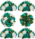 BLOSMON Teal Flowers Artificial Centerpieces: 6 Pcs Fake Roses Flowers Balls by Blosmon