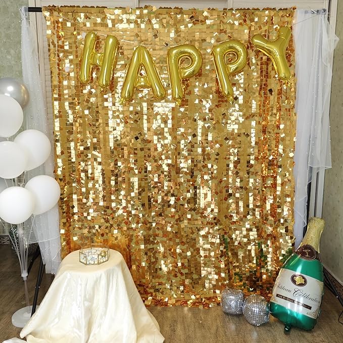 Gold Square Sequin Backdrop 8ft * 8ft 1 Panel, Shimmer Wall Backdrop Photobooth - Image 5