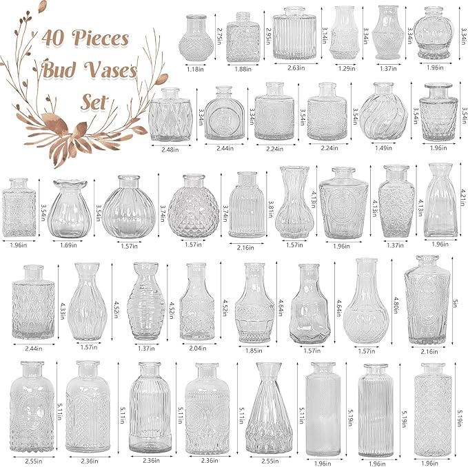 Set of 40 Glass Bud Vases, Small Clear Glass Vases in Bulk, Mini Vintage - Image 2