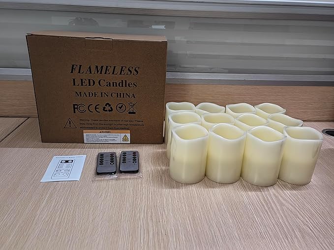 Hausware Flameless Candles Battery Operated Candles Set of 12 Real Wax Pillar - Image 10