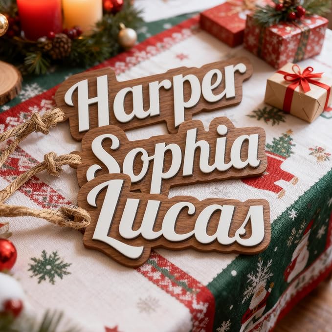 1Pcs Personalized Christmas Stocking Name Tags Custom Wooden Stocking Name Tag - Image 4