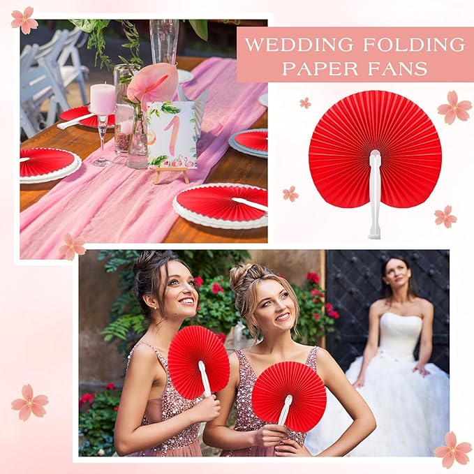 Handepo 200 Pieces Wedding Fans Folding Paper Fans Paper Fans Round Shaped - Image 6