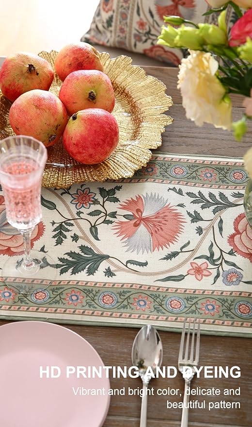 ISAENNE Designer Vintage Linen Table Runner 71 Inches Long, Elegant Floral - Image 5