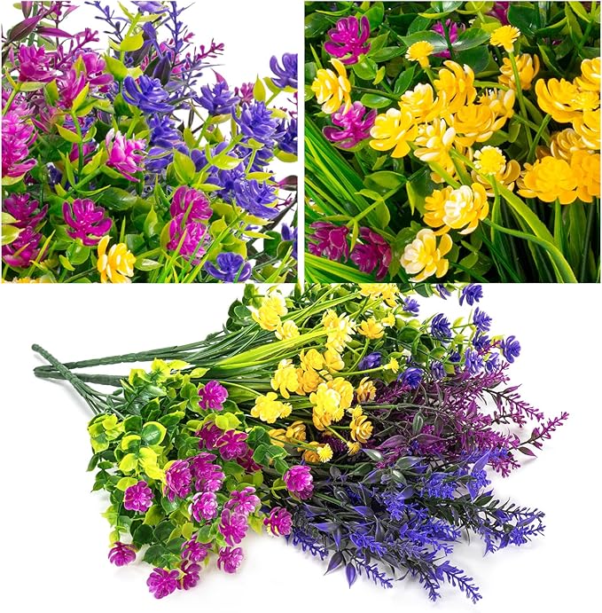20 Bundles Artificial Flowers Outdoor No Fade UV Resistant Fake Plastic Flowers - Image 2