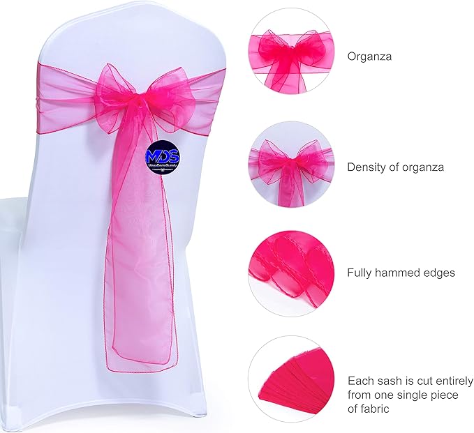 MDS Pack of 10 PCS Organza Chair Sashes Wider Dining Chair Bows Ribbon Tie Back - Image 2