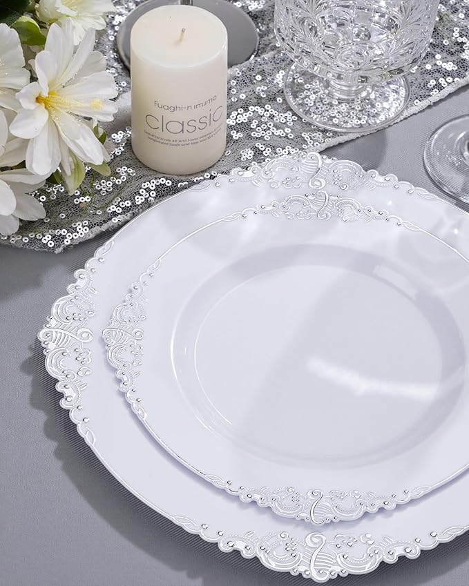 Nervure 350PCS Silver Plastic Plates - Image 2