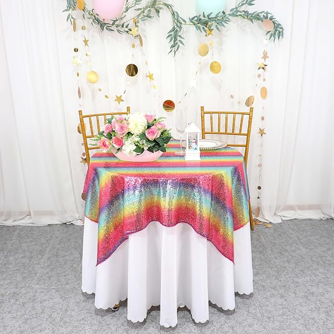 ShinyBeauty 36x36 Inch Rainbow Sequin Tablecloth - Image 3