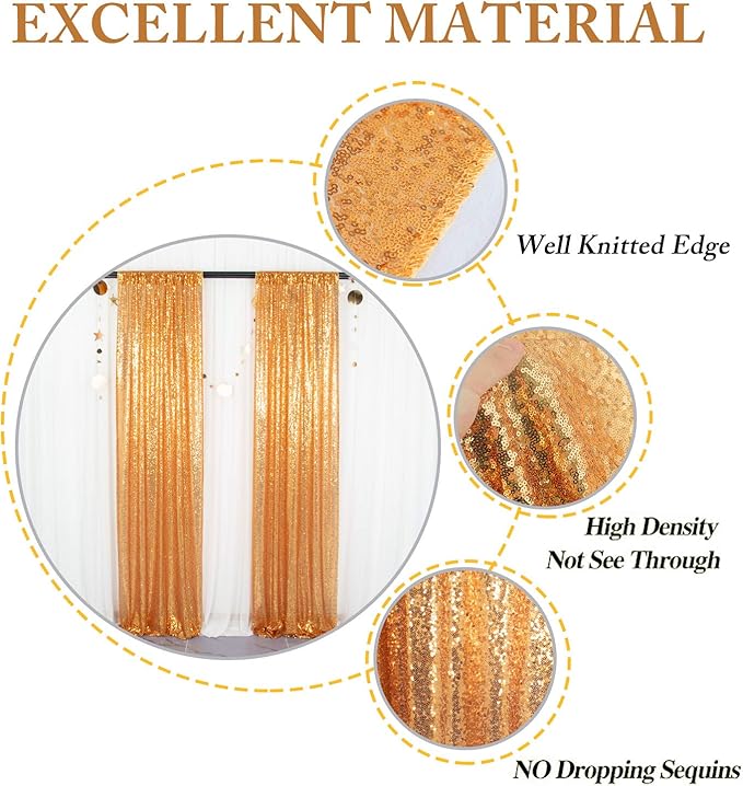 ShinyBeauty Gold Backdrops 2 Pieces Sequin Curtains 4FTx7FT Photoshoot - Image 5