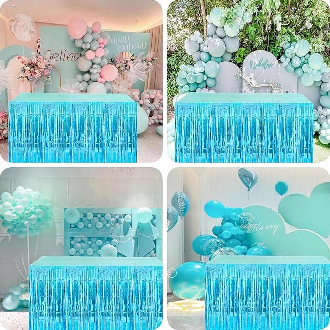 Light Blue Streamers Party Decorations, 2 Packs Ocean Blue Table Skirts - Image 6