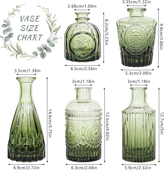 Glass Bud Vase Set of 5, Mini Vintage Vase - Image 2