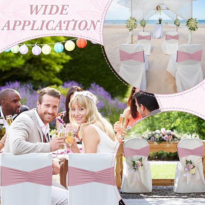 Moukeren 100 Pcs Spandex Chair Sashes Bows Bands Slider Sashes - Image 7