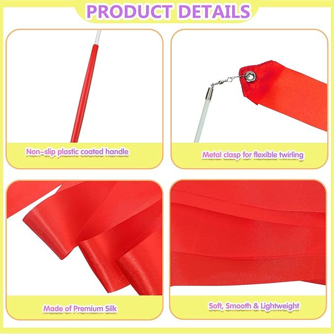 Yilloog Ribbon Dancing Wands Party Favors, 78.7 Inch Gymnastics Ribbon - Image 4