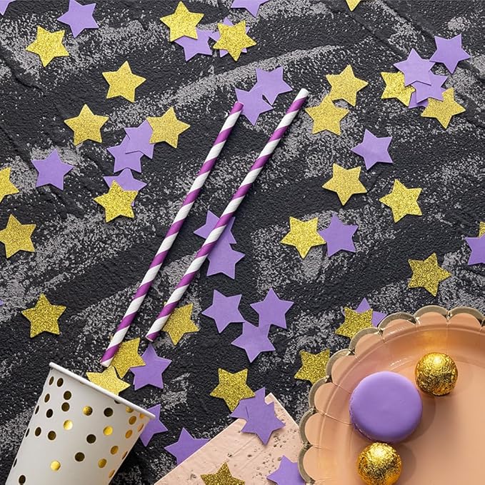 Gold and Purple Star Confetti Table Decoration - Image 3