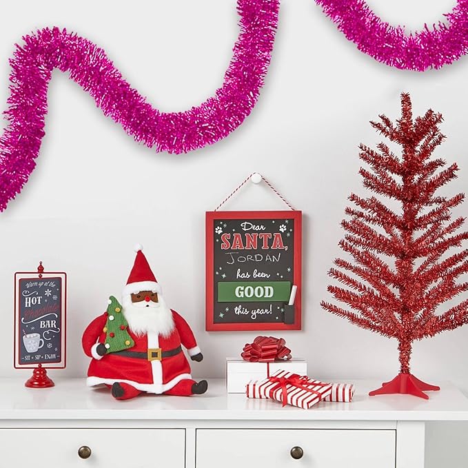 25 Feet Fuchsia Christmas Tinsel Garland, Metallic Foil Twist Banner Wall - Image 7