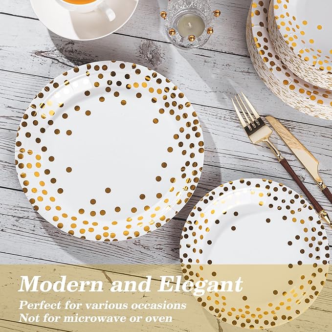 Lullaby 120PCS White Paper Plates, Disposable Gold Paper Plates, Party Plates - Image 5