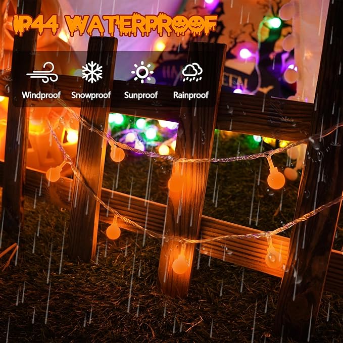 Connectable Orange Halloween Lights Outdoor Indoor - 43FT 100LED Globe String - Image 2