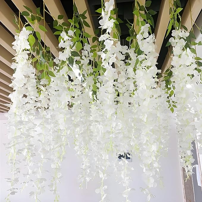12 Pack White Wisteria Hanging Flowers, 3.44 Ft Fake Hanging Flowers, - Image 6