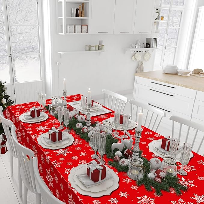 12 Pieces Christmas Snowflake Plastic Party Tablecloth Decorations, 54x108 inch - Image 5