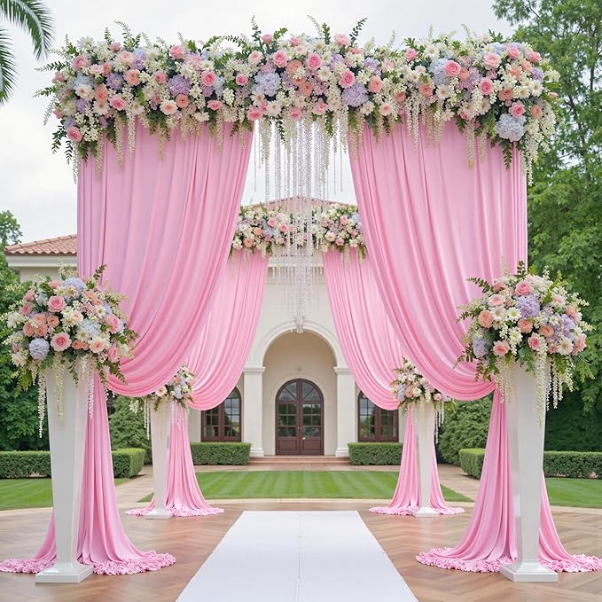 40ftx12ft Wrinkle Free Pink Backdrop Curtain, 8 Panels 12FT Height Pink Wedding - Image 9