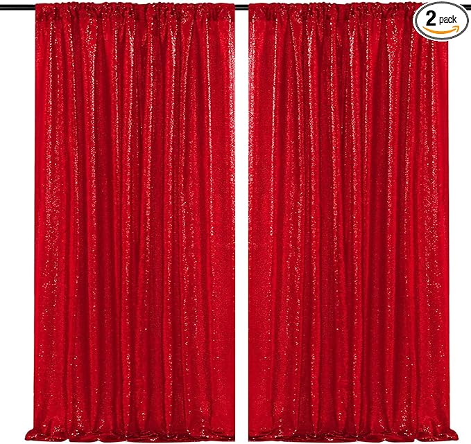 JYFLZQ Red Sequin Backdrop Curtains 2ft x 8ft 2 Panels Glitter Photo Booth by JYFLZQ