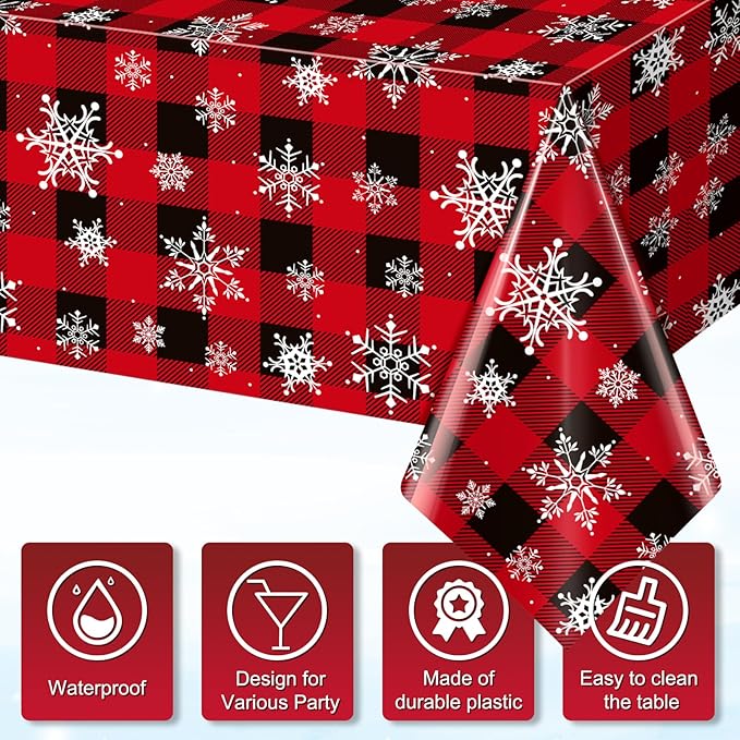 12 Pieces Red and Black Buffalo Plaid Merry Christmas Party Tablecloth - Image 3