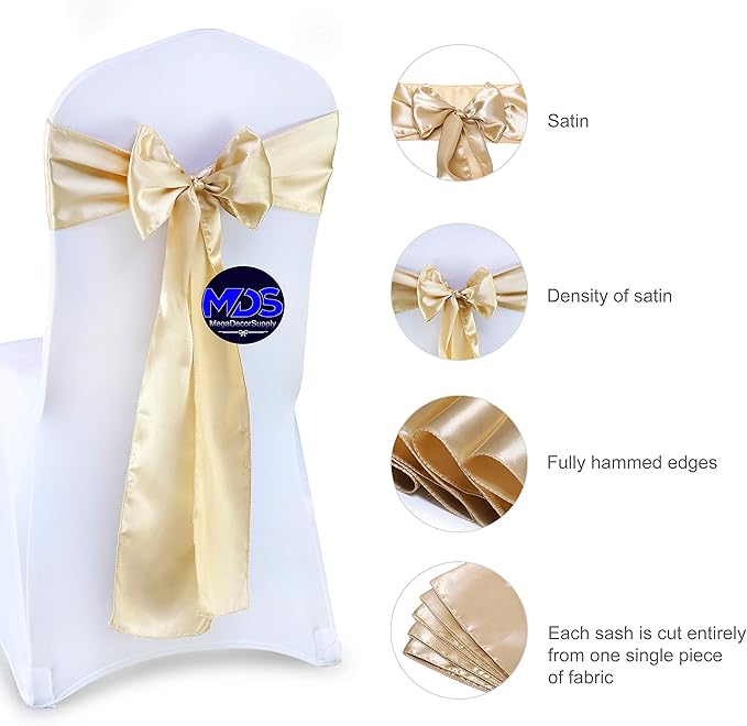 MDS Pack of 50 PCS Satin Chair Sashes Charmeuse Sateen Dining Chair Bows Ribbon - Image 6