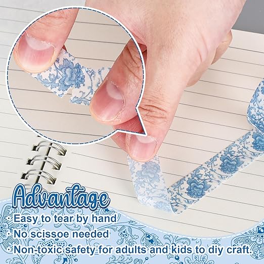 Whaline 12 Rolls Blue Floral Washi Tape Chinoiserie Flower Washi Tape Vintage - Image 3