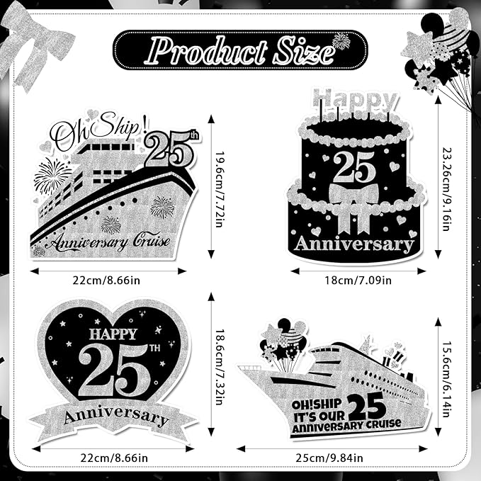 4 PCS Large 25th Anniversary Cruise Door Magnets Decorations Happy 25th - Image 2