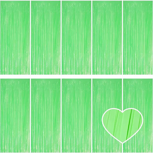 10 Pack Green Foil Curtain Backdrop 3.2ft x 8.2ft Macaron Tinsel Foil Fringe by Ohiyoo