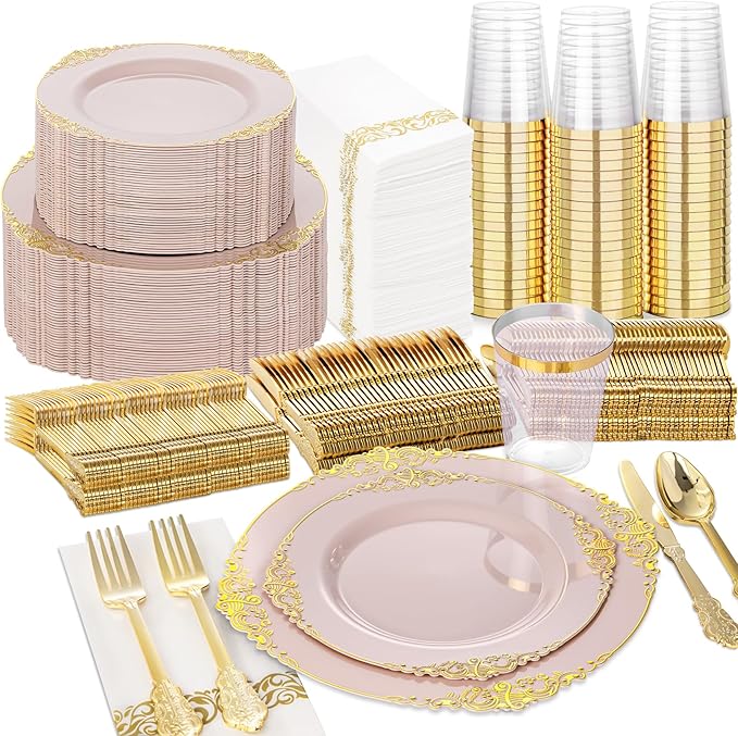 Nervure 350PCS Pink Plastic Plates by Nervure