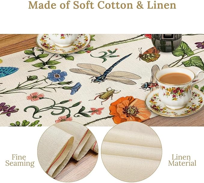 Vintage Botanical Flowers Table Runner, Seasonal Summer Plants Florals - Image 5