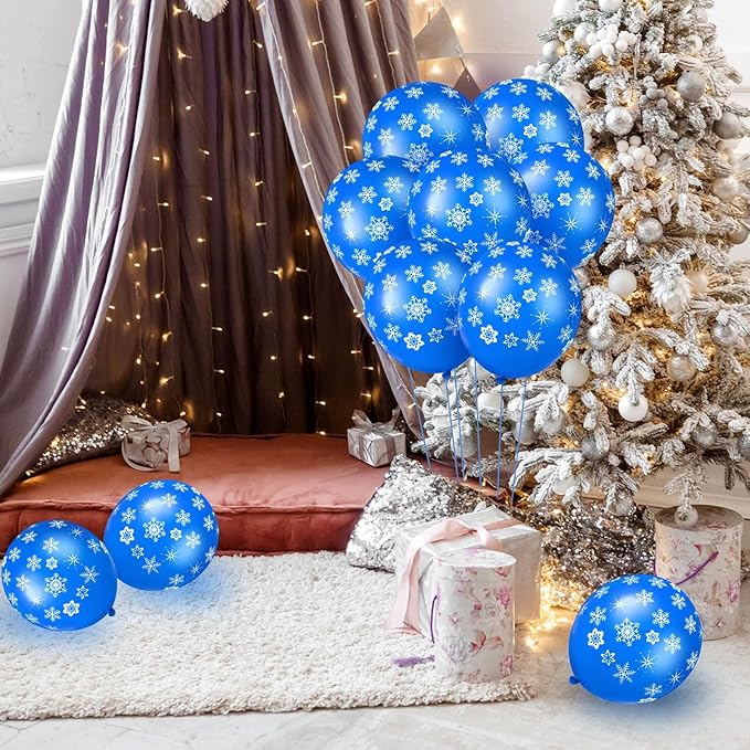 Skylety 40 Pieces Snowflake Balloons Bulk Winter Transparent Snowflake Latex - Image 5