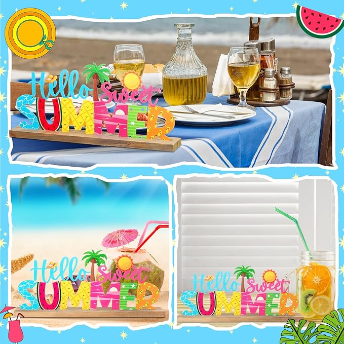 Hello Sweet Summer Metal Sign Rustic Table Decor Holiday Tiered Tray Decor - Image 6
