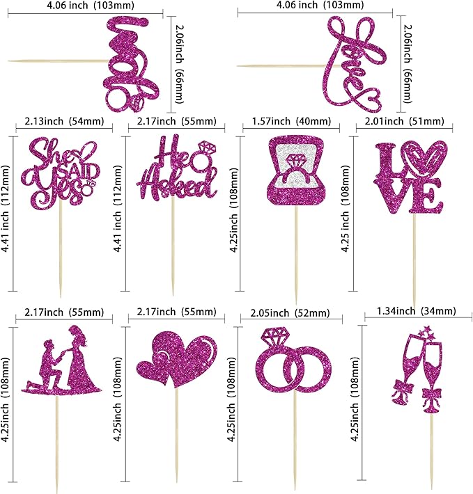 Ephlyn 30Pcs He Asked She Said Yes Cupcake Toppers Glitter Engagement Cupcake - Image 2