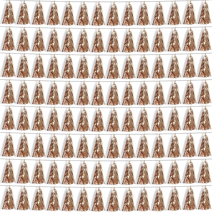 8P Champagne Gold Foil Fringe Metallic Tassel Streamers Banner Tassel Garland by HYSILLA