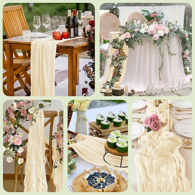 12Pcs Beige Cheesecloth Table Runner 120 Inch10FT Beige Rustic Boho Cheesecloth - Image 6