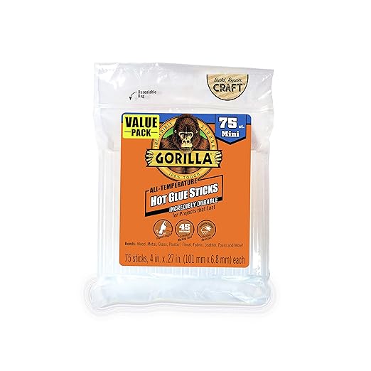 Gorilla Hot Glue Sticks, Mini Size 4" Long x 0.27" Diameter by Gorilla
