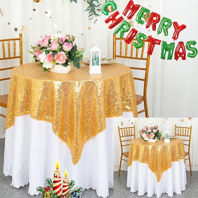 ShinyBeauty Gold Tablecloths 36X36 Inch, 2 Pieces Sequin Table Cloth by ShinyBeauty