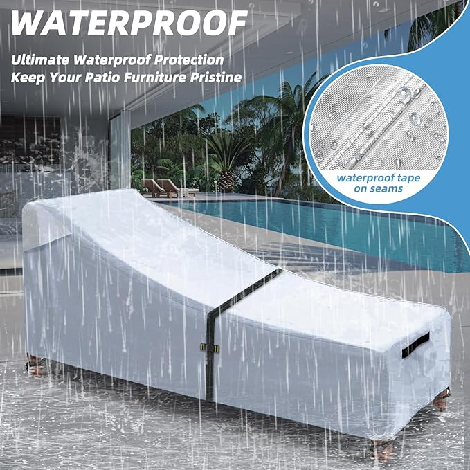 Patio Chaise Lounge Cover with Handles, Outdoor Lounge Chair Cover Waterproof - Image 5
